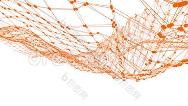 抽象干净的橙色挥动三维网格或网格作为独特的背景。 橙色几何振动环境或脉动