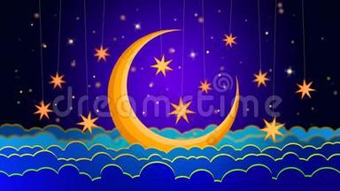 最好的夜空黄月和星星，最好的循环<strong>视频背景</strong>，让婴儿入睡，平静放松