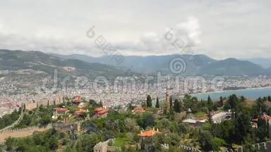 从城堡可以看到阿拉尼亚的城市景色。 土耳其。