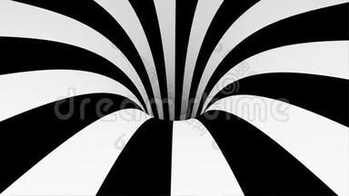 循环动画广场虫洞，黑白壁球。 VJ无限循环棋盘隧道
