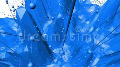 蓝色低聚波面作为动画环境。 蓝色多边形的几何摇摆环境或脉动