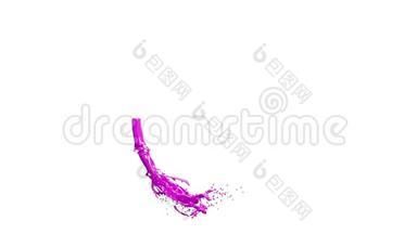 紫罗兰色颜料在清晰的白色背景上形成一个圆圈。 阿尔法哑光，全高清，CG，<strong>三维</strong>渲染<strong>元素</strong>的运动图形。