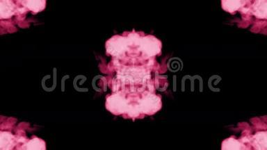 背景，如罗夏墨迹测试5。 荧光的粉红色墨水或烟雾，在黑色上缓慢地分离。 粉色薄荷糖