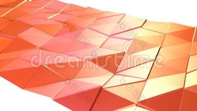 抽象简单的粉红色橙色低聚三维表面作为几何背景。 软几何低聚运动背景
