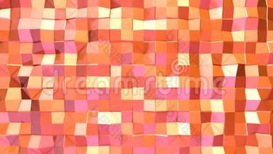 抽象简单的粉红色橙色低聚三维表面作为游戏背景。 移动的软几何低聚运动背景
