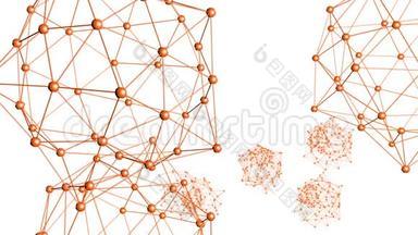 抽象橙色挥动三维网格或网格的脉动几何物体。 用作抽象的网络背景。 橙色