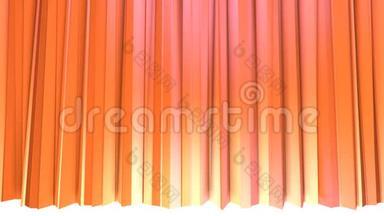 抽象简单的粉红色橙色低聚三维窗帘作为复杂背景。 软几何低聚运动背景