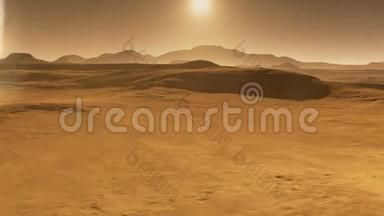 火星景观，带有火星尘埃的沙尘暴