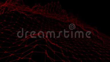 抽象干净的红色挥动三维网格或网格作为高<strong>科技背景</strong>。 红色几何振动环境或脉动数学