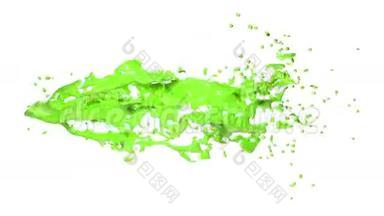 绿色油漆在清晰的白色背景上形成一个圆圈。 阿尔法哑光，全高清，CG，三维渲染元素运动图形5
