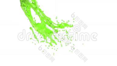 绿色油漆在清晰的<strong>白色背</strong>景上形成一个圆圈。 阿尔法哑光，全高清，CG，三维渲染元素运动图形7