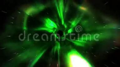 闪光绿灯动画隧道代表经纱区，时间旅行，空间黑洞或虫洞与数字代码运行