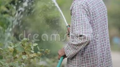 老人用橡皮管里的水浇植物，<strong>静音</strong>，没有声<strong>音</strong>。