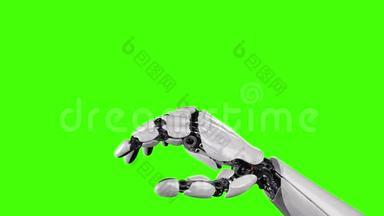 <strong>机器人</strong>手和蝴蝶在绿色背景上。 美丽的<strong>三维</strong>动画。 4K