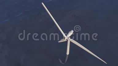 海洋中的动画风力涡轮机