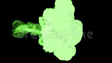 荧光亮绿色书写墨水溶于水，一滴墨水.. 这是3D渲染镜头的慢动作墨水