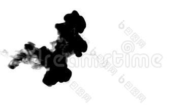 大量的黑色墨水流动在白色上缓慢移动，墨水或烟雾注入。 在<strong>水中</strong>的<strong>彩色</strong>漩涡为烟或烟