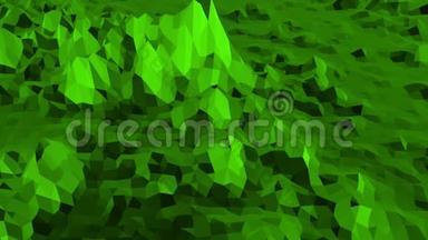 绿色低聚背景脉动。 抽象低聚表面作为科幻景观在时尚低聚设计。 多边形