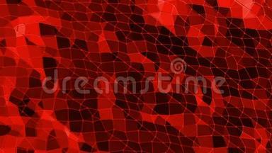 抽象挥动红色低聚表面作为科幻景观在时尚低聚设计。 多角形镶嵌背景