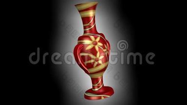 奢华的3d古色古香的东方器皿，红色背景上有金色<strong>花纹</strong>，黑色背景上有卡拉菲