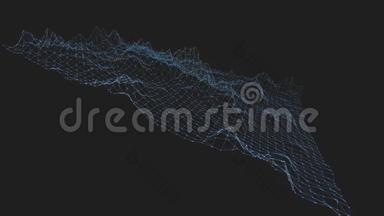 抽象干净的蓝色挥动三维网格或网格作为创意背景。 蓝色几何振动环境或脉动