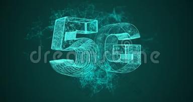 5G符号与旋转地球，网络技术背景。 4k