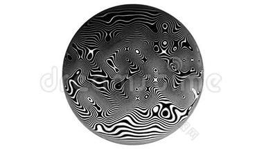 斑马线图案运动动画背景。 4k. 在白色背景上，在一个圆圈里。 循环，卷曲，过渡。