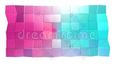 抽象简单的蓝色粉红色低聚三维表面和飞行白色晶体作为幻想环境。 软几何低聚