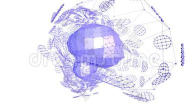 抽象紫罗兰挥舞三维网格或网格的脉动几何物体。 用作抽象的超现实景观.. 紫罗兰
