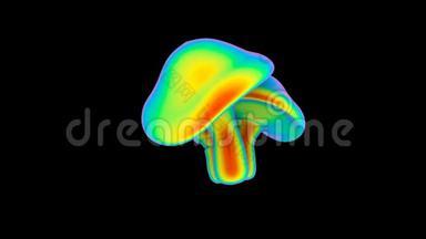 旋转彩虹蘑菇在黑色，以一种稍微迷幻的方式-无缝循环，<strong>高清晰</strong>度视频