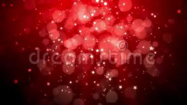圣诞节背景红色主题与闪闪发光的粒子雪花，星落和发光的灯光，循环