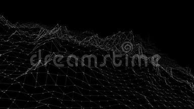 抽象简单的黑白挥动三维网格或网格作为优雅的模式环境。 灰色几何振动