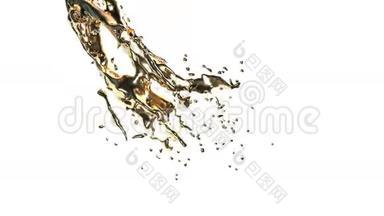 液体黄金环的三维动画。 液体飞来飞去。 运动图形的元素8。 孤立于白色背景