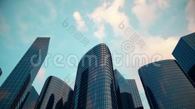 高角度垂直方法城市解决城市与摩天大楼，<strong>写字楼</strong>和公寓，3D