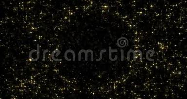 抽象的金色粒子和闪闪发光的星星或闪烁的光围绕空圆球为文本或标志。 金光闪闪