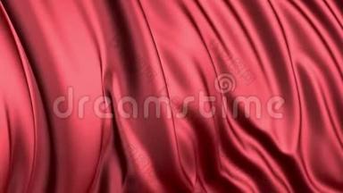 红色丝绸在缓慢的运动。 织物在风中发展得很<strong>顺利</strong>