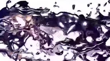 液体白金环的三维动画。 液体飞来飞去。 运动图形元素4。 孤立于白色背景