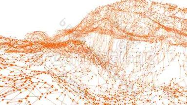 抽象干净的橙色挥动三维网格或网格作为生动的环境。 橙色几何振动环境或脉动
