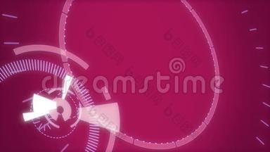 粉色抽象圆形动画，高<strong>科技背景</strong>带圆圈.. 未来派科幻HUD效应。