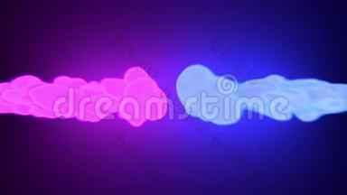 复古迪斯科风格的两种霓虹灯颜色的碰撞吸烟青色和紫色。 未来色彩缤纷的爆炸动画设计