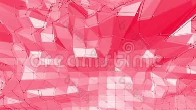 玫瑰色或粉红色低聚振荡表面作为折纸景观。 多边形镶嵌红色振动环境或脉动