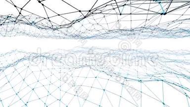 抽象简单的蓝色挥动三维网格或网格作为精细的背景。 蓝色几何振动环境或脉动数学