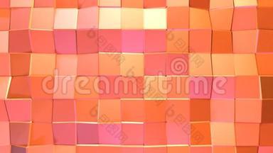 抽象简单的粉红色橙色低聚三维表面作为明亮的背景。 软几何低聚运动背景