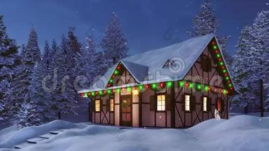 雪夜装饰圣诞节的房子
