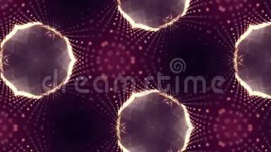 形成细胞的粒子的复杂红色组成。 三维循环平滑粒子动画与万花筒效果