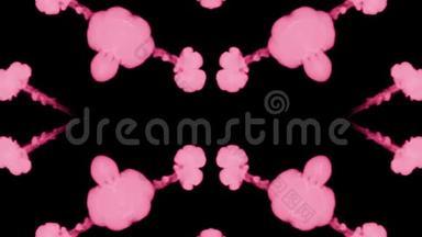 背景，如罗夏墨迹测试8。 荧光的粉红色墨水或烟雾，在黑色上缓慢地分离。 粉红色的水
