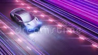 一辆现代跑车<strong>通过</strong>一条抽象的紫外线隧道<strong>快速</strong>行驶。 紫外线动画