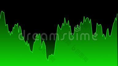 股市投资交易黑色背景图上的绿线图..