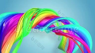 美丽的彩虹<strong>丝带</strong>扭曲弯曲，<strong>彩色</strong>创意背景与柔和流畅的动画