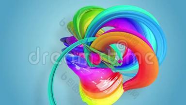 美丽的彩虹丝带扭曲弯曲，彩色<strong>创意背景</strong>与柔和流畅的动画